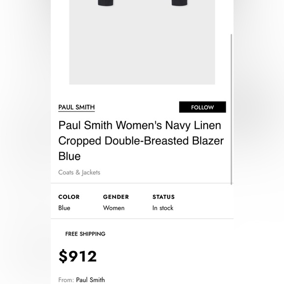 Paul Smith Women's Navy Linen Cropped Double-Breasted Blazer 42R 6 - Picture 12 of 12